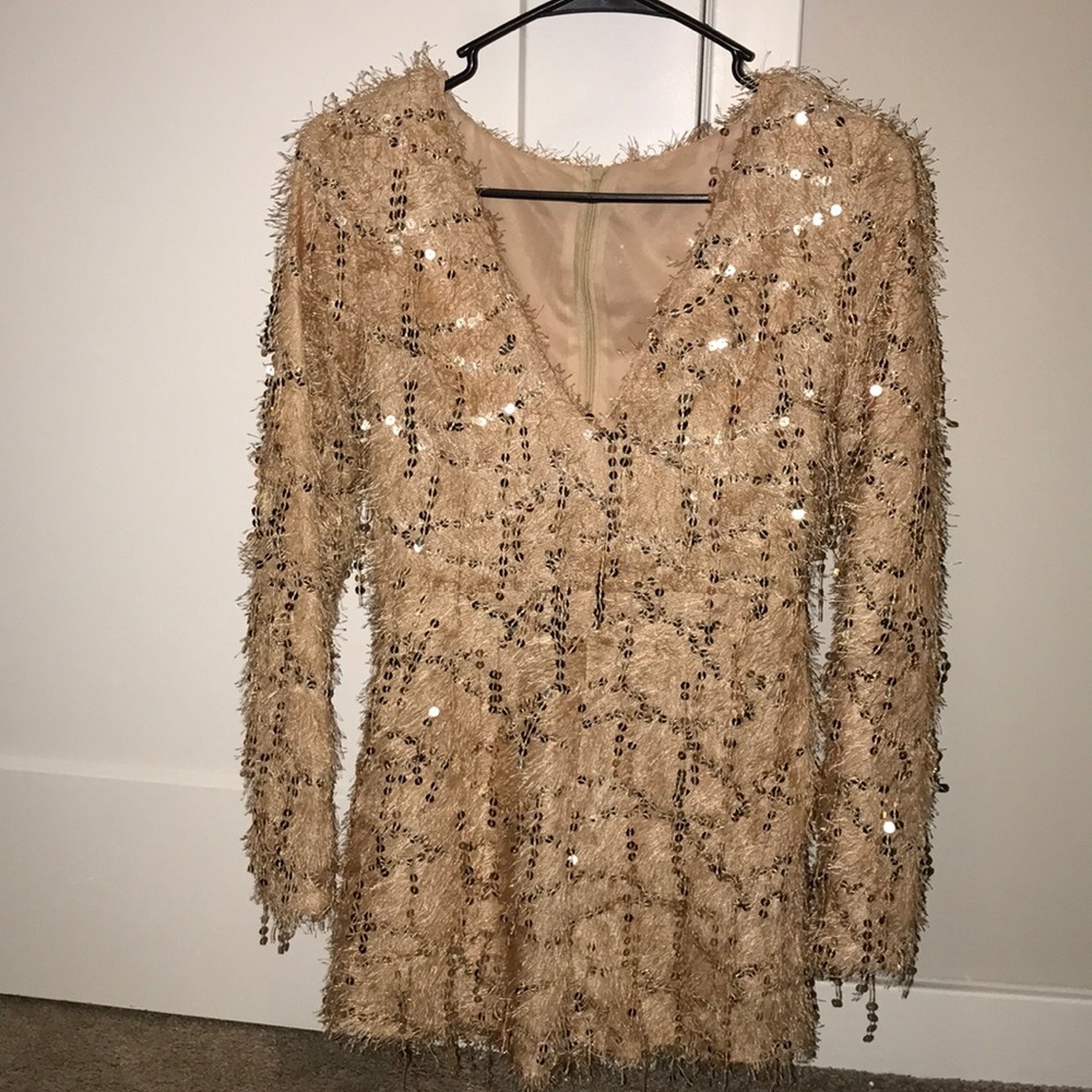 Gold sequin long-sleeve romper